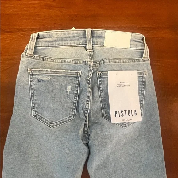 NWT Pistola Audrey Mid-Rise Skinny Light Blue Distressed Jeans - Picture 4 of 4